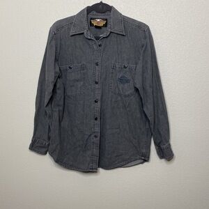 Harley Davidson Grey Embroidered Logo Button Down‎